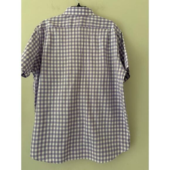 Hart Schaffner Marx Shirt Mens XL Short Sleeve Button Up Purple White Gingham - Picture 2 of 5